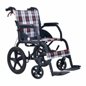 Lightweight folding care wheelchair with small rear wheels