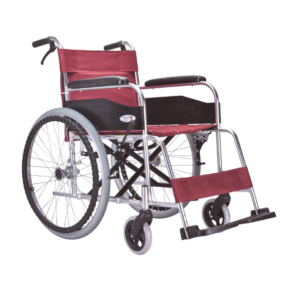 Manual wheelchair with red Oxford seat and 22-inch PU rear wheels